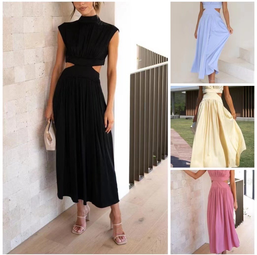 Hot Sale 49%OFF - Cutout Waist Pocketed Vacation Midi Dress