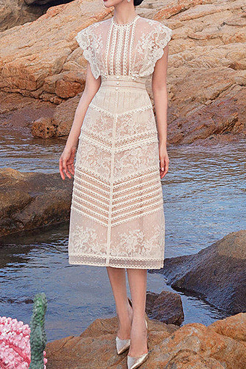 Crochet lace elegant embroidered dress