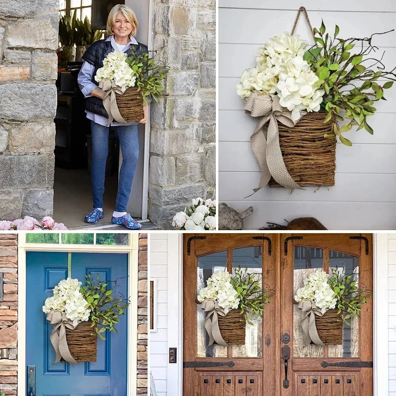 🎁🔥Last Day Promotion -50% OFF💐Cream Hydrangea Door Hanger Basket Wreath