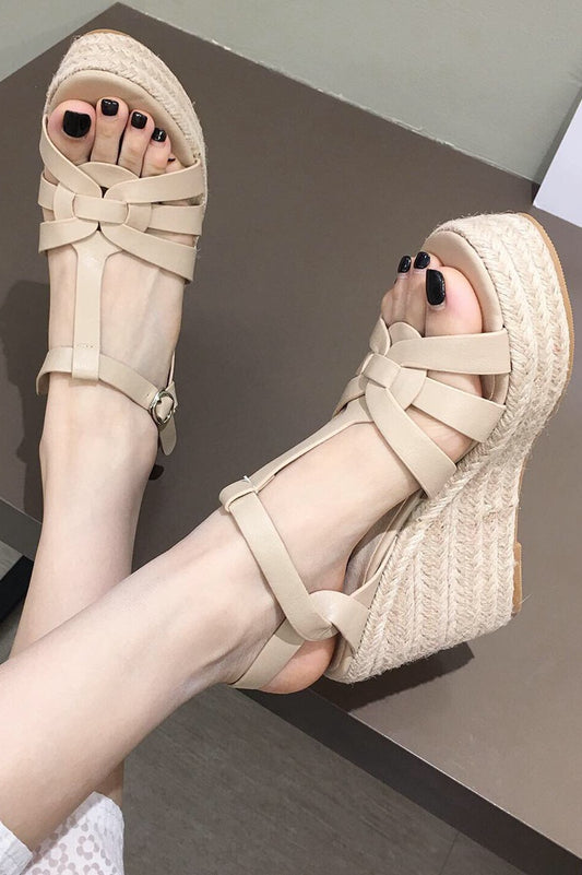 Platform thick-soled straw high-heeled sandals