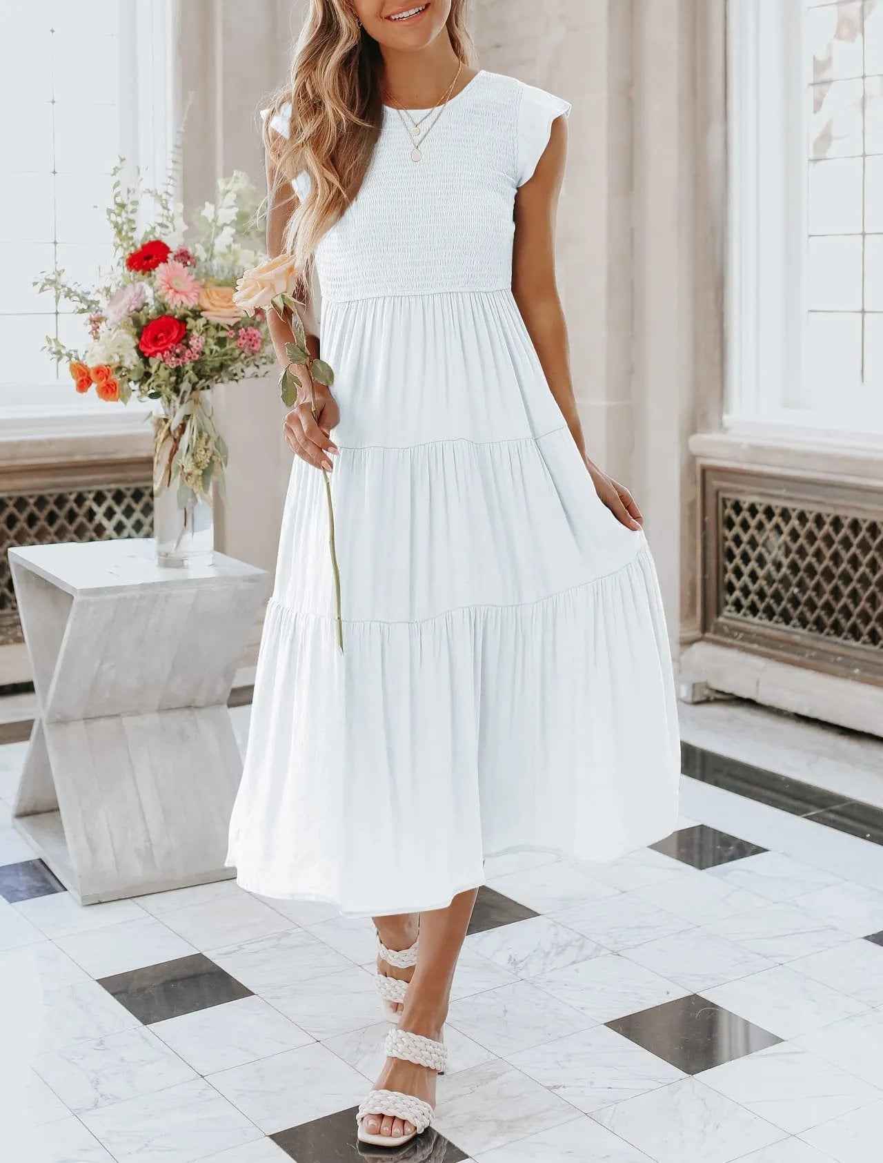 WOMEN'S SUMMER CASUAL FLUTTER SHORT MIDI DRESS