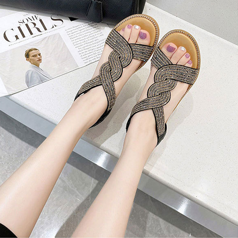 Anti-Skid Soft Sole Rhinestone Wedge Heel Shoes