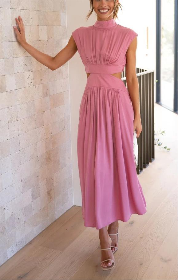 Hot Sale 49%OFF - Cutout Waist Pocketed Vacation Midi Dress