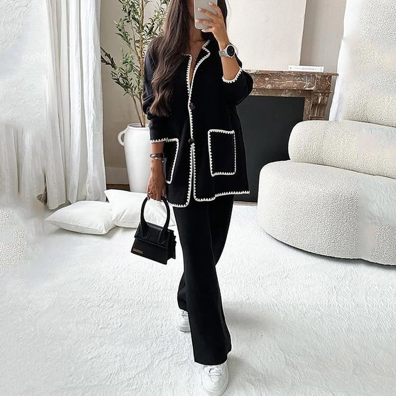 Edge Decorated Jacket & Casual Pants Two-piece Set