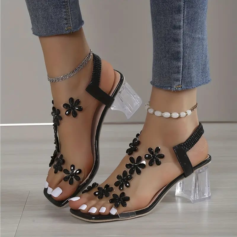 🔥Last Day Promotion 50% OFF - Women's Flower Rhinestone Block Heel Sandals