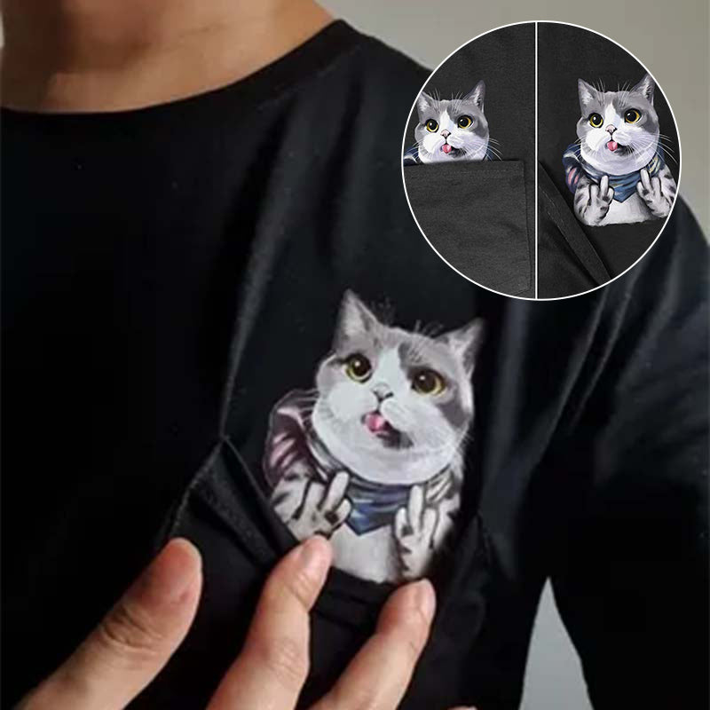 😾🖕Pocket Middle Finger Cat T-Shirt