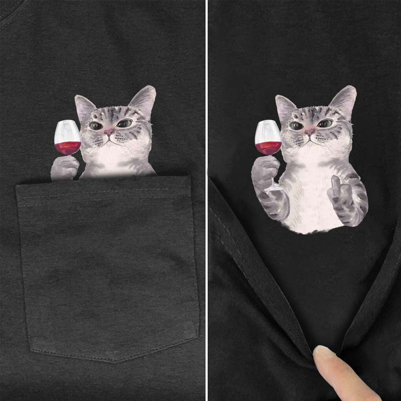 😾🖕Pocket Middle Finger Cat T-Shirt