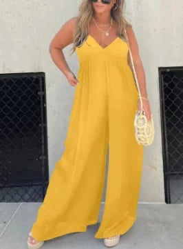 🔥V-Neck Effortless Wide Leg Jumpsuit