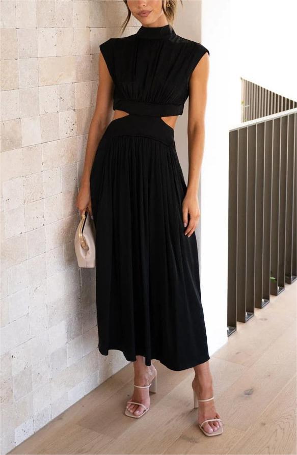 Hot Sale 49%OFF - Cutout Waist Pocketed Vacation Midi Dress