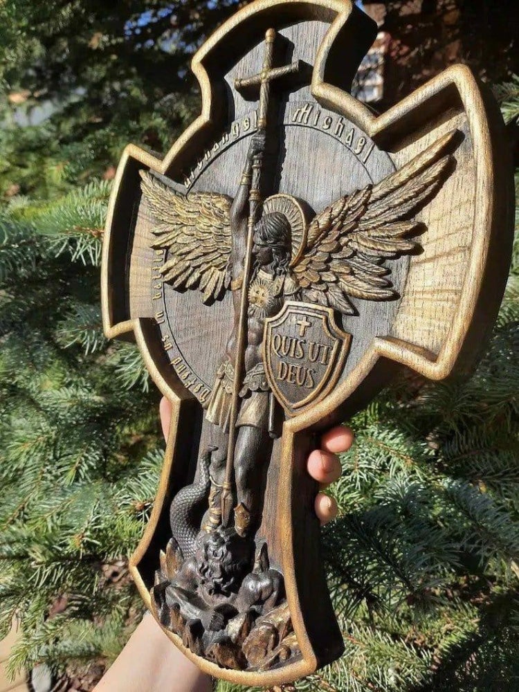 Archangel Michael Solid wood carving gift - Hand carved from a whole piece of wood