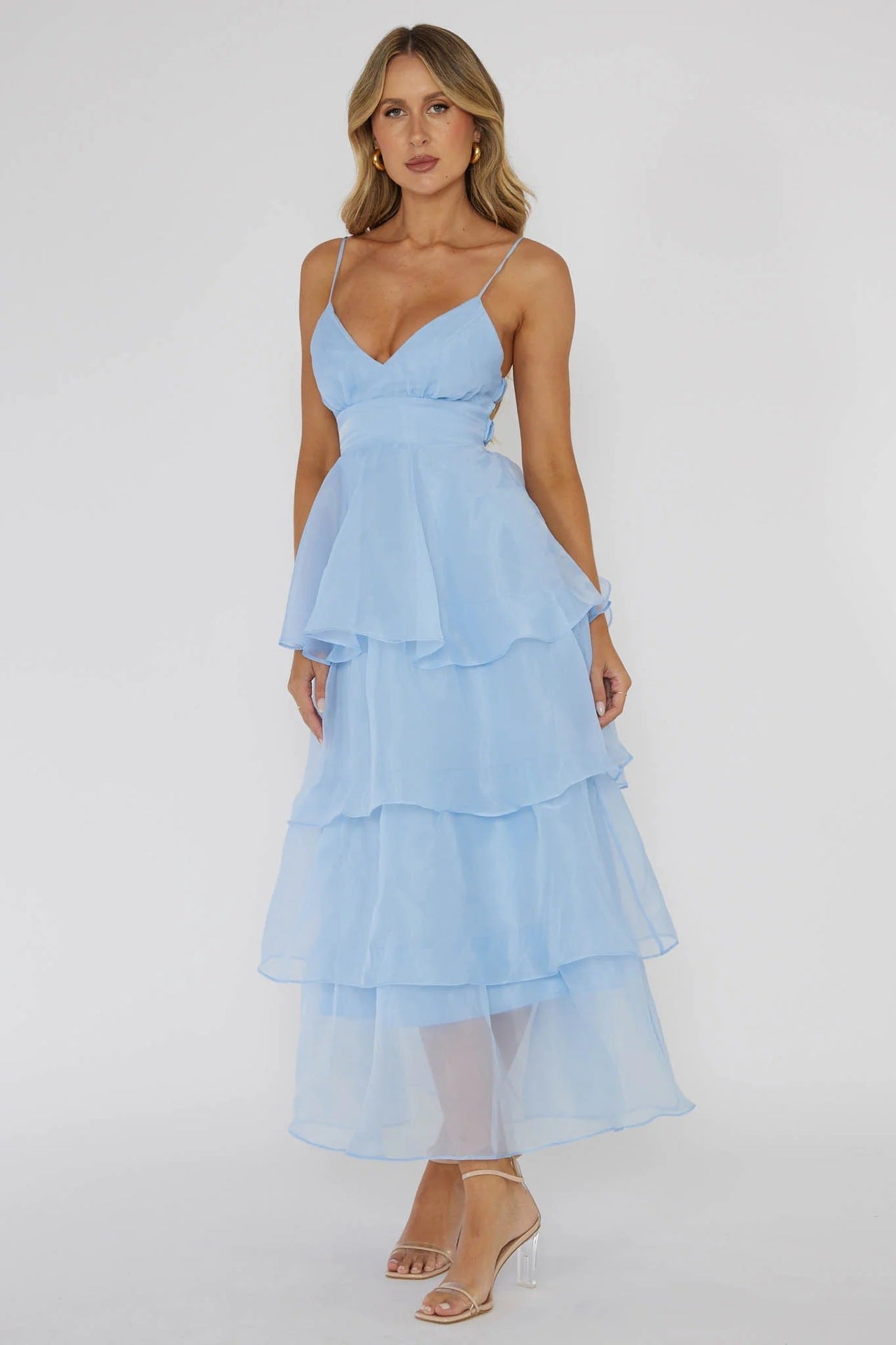 2024 European and American Organza INS Deep V-Neck Backless Dress!