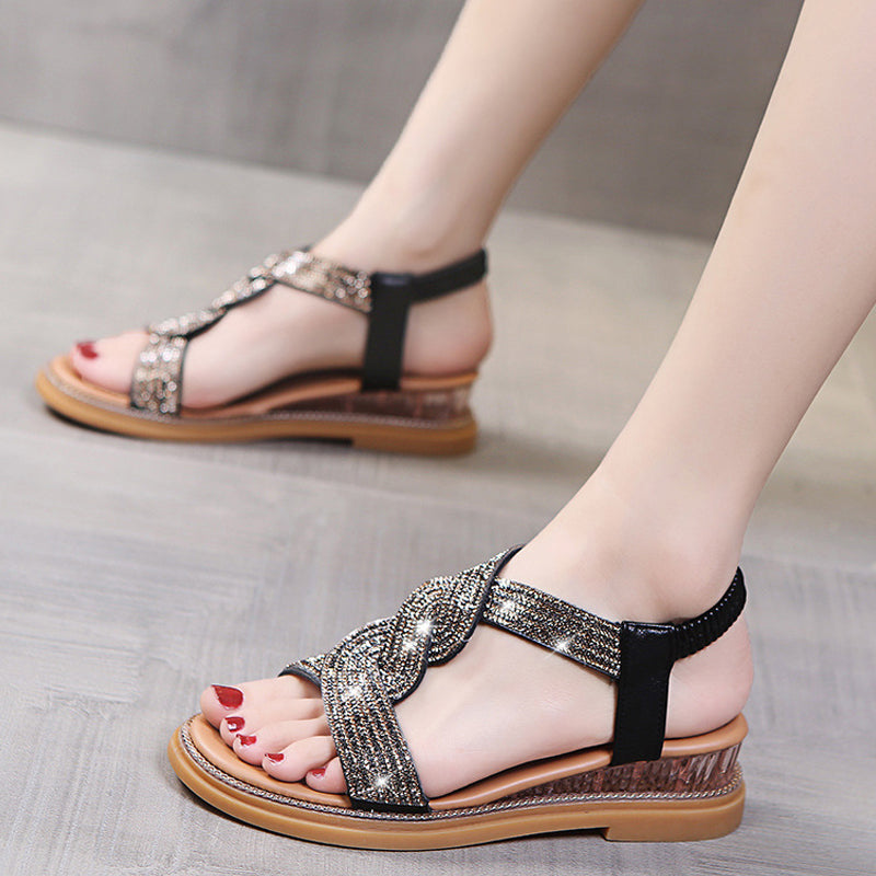 Anti-Skid Soft Sole Rhinestone Wedge Heel Shoes