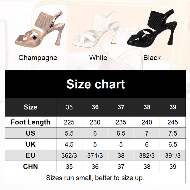 Square Toe High Heel Elastic Ankle Strap Sandals