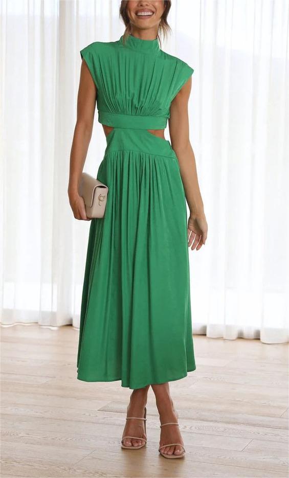 Hot Sale 49%OFF - Cutout Waist Pocketed Vacation Midi Dress