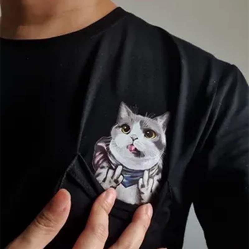 😾🖕Pocket Middle Finger Cat T-Shirt