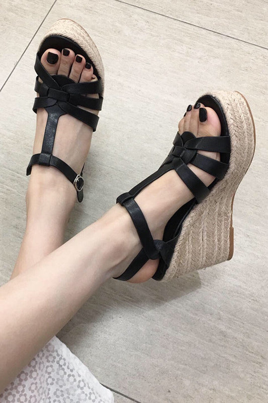 Platform thick-soled straw high-heeled sandals