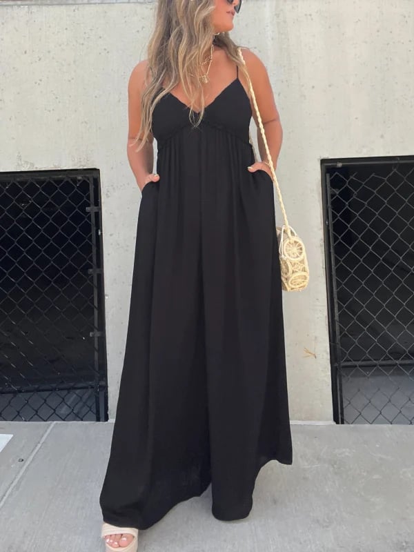 🔥V-Neck Effortless Wide Leg Jumpsuit