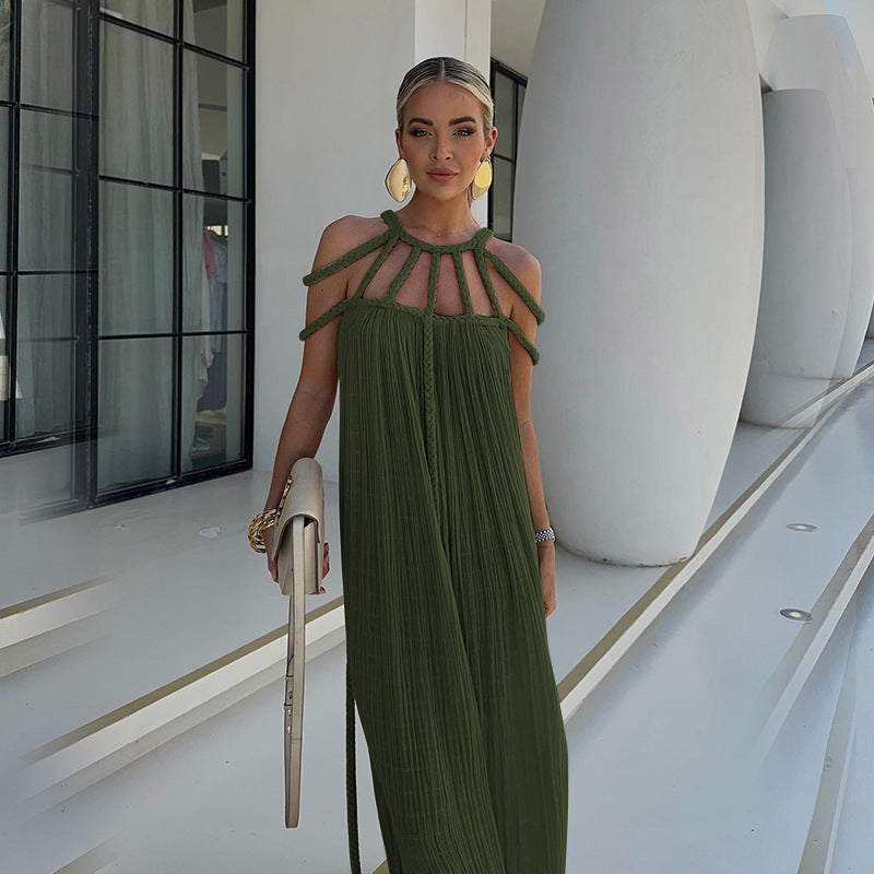 Casual Simplicity Solid Bandage Slit V Neck A Line Dresses